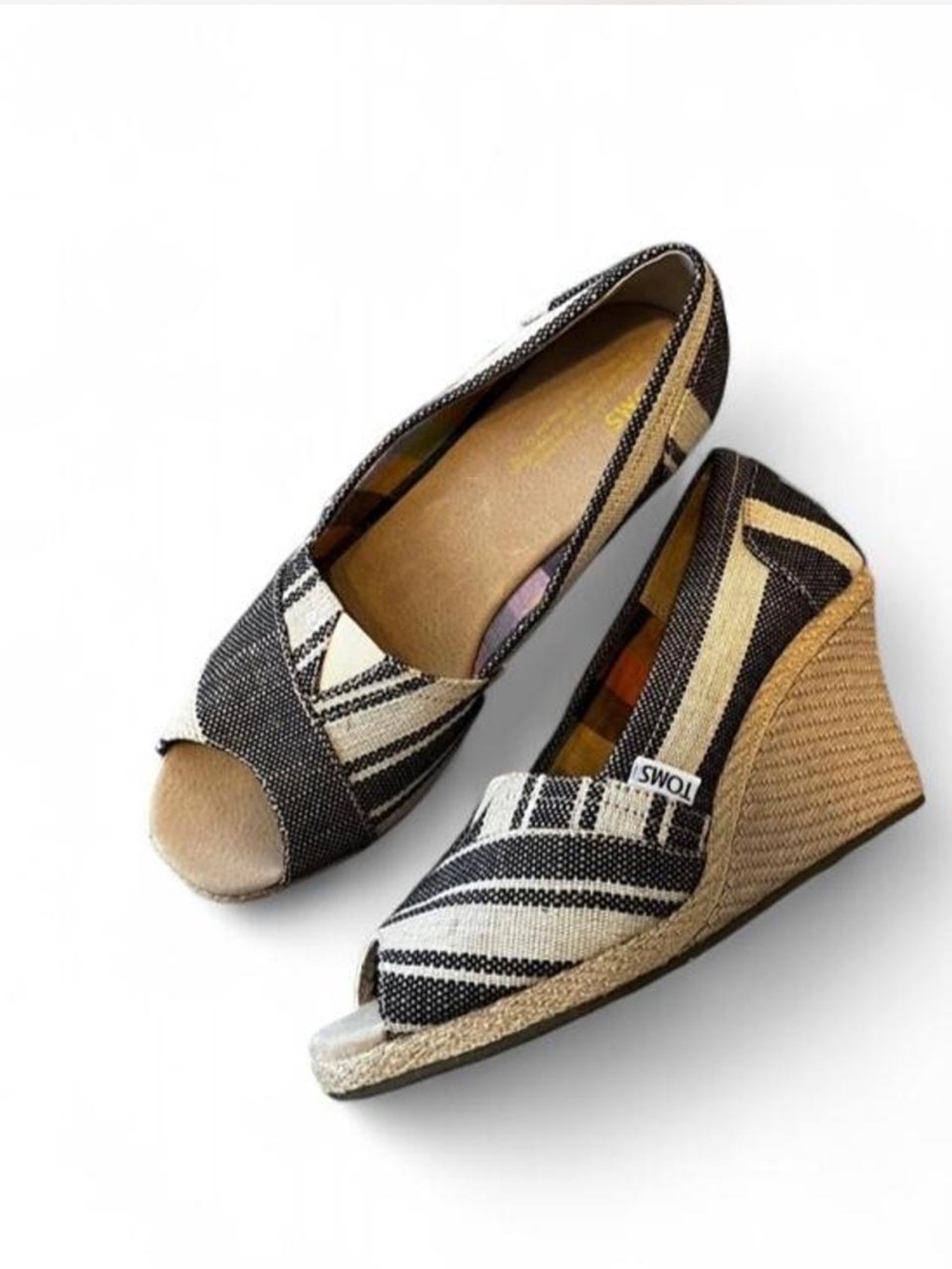 TOMS Striped Wedge Sandals Heels